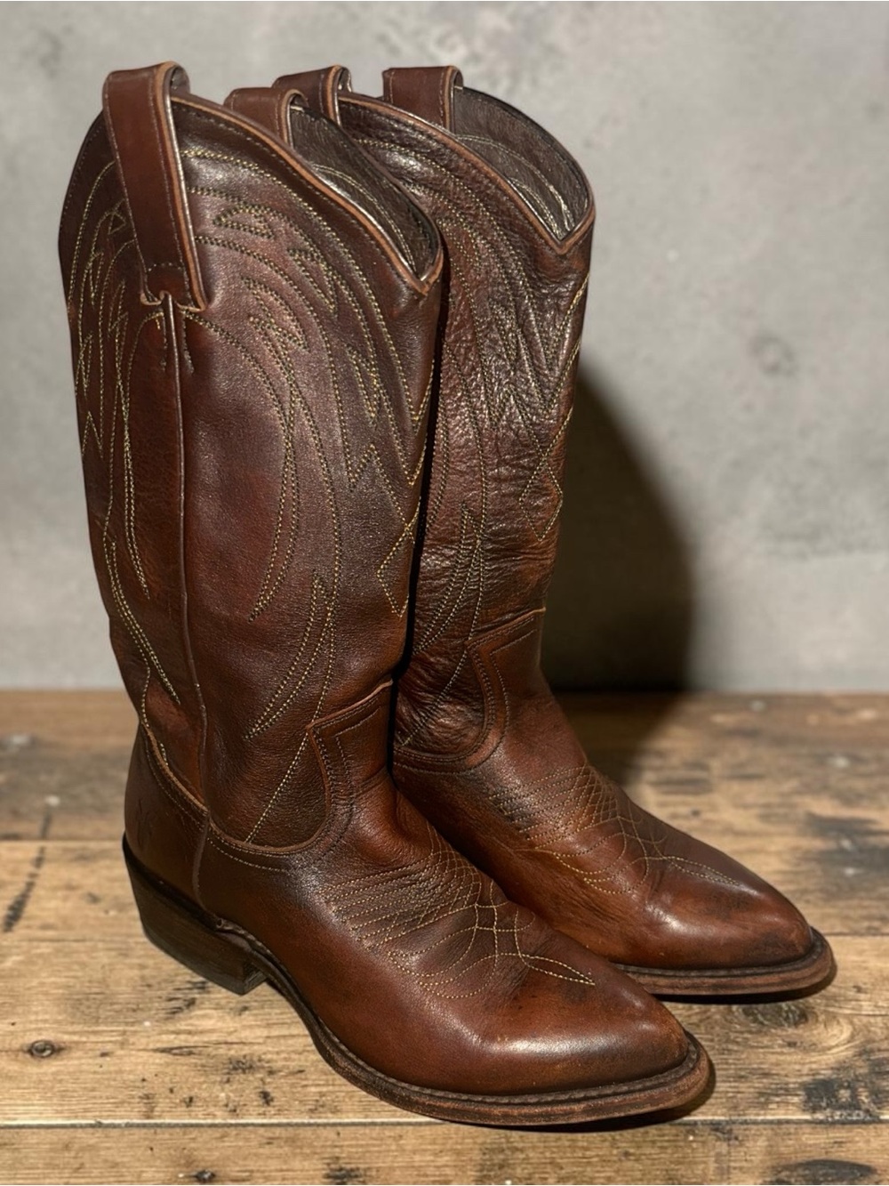 Frye Women’s Classic Brown Leather Cowboy Boots